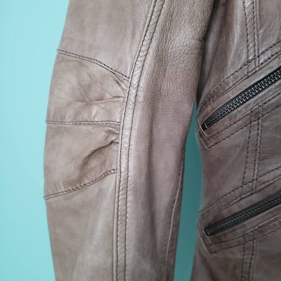 Danier Tan/Grey Leather Moto Jacket - Picture 3 of 7